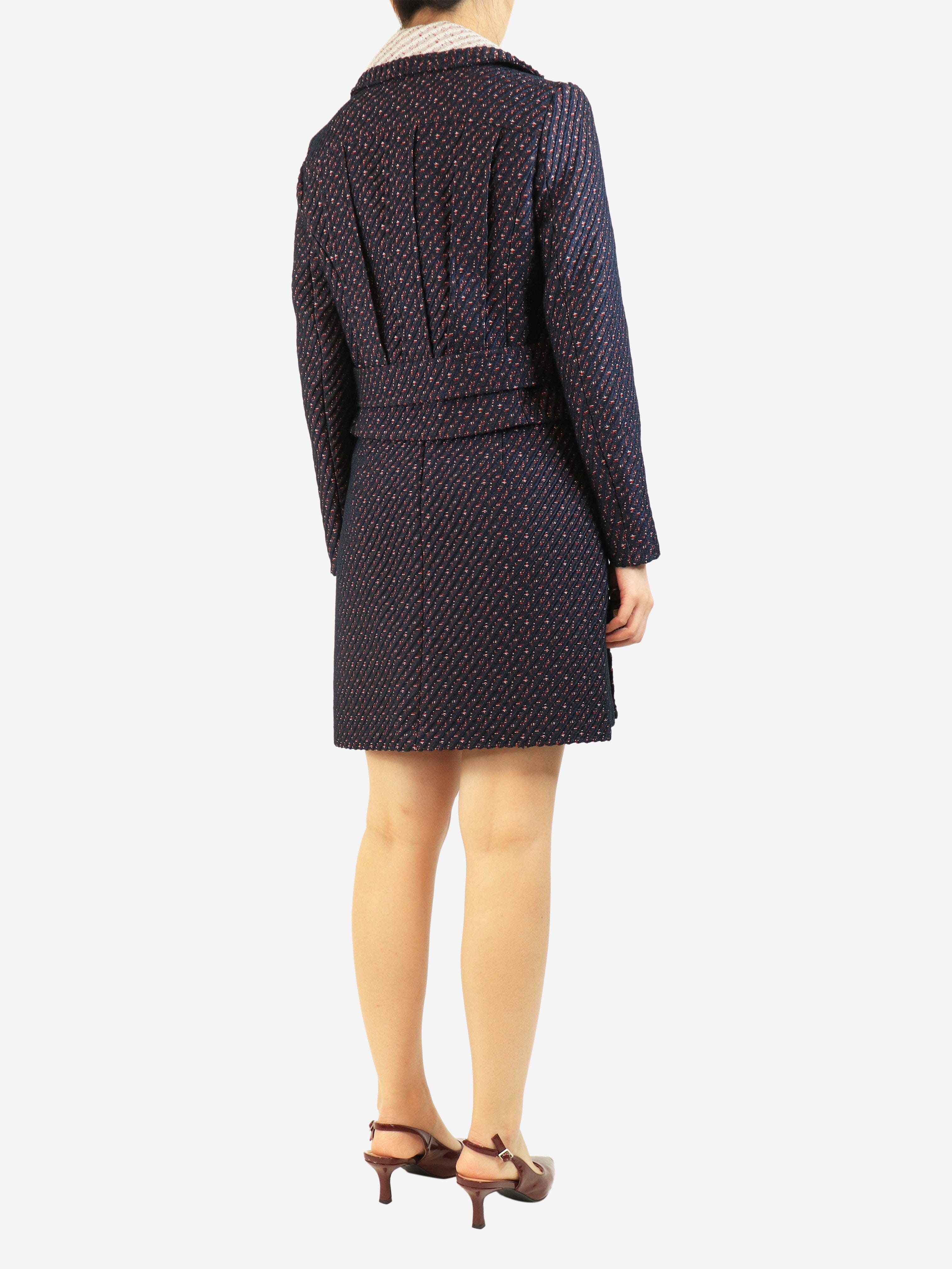 Navy jacquard jacket and skirt set - size UK 10 Coats & Jackets Carven 