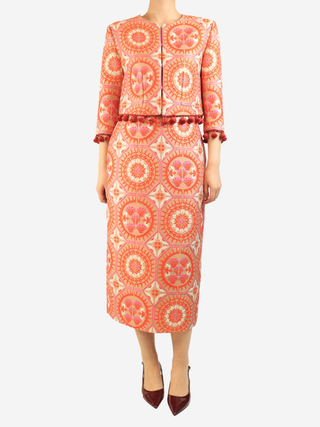 Orange jacquard jacket and skirt set - size L product image