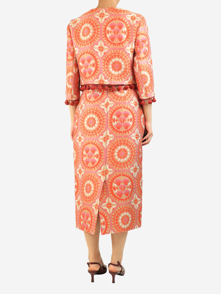 Orange jacquard jacket and skirt set - size L alternate image