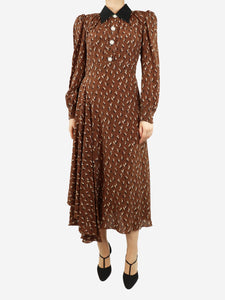 Alessandra Rich Brown silk floral midi dress - size UK 10