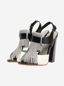 Tods Grey and black leather fringe detail sandals - size EU 37.5 (UK 4.5)