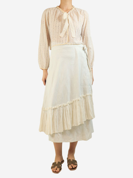 White cotton wrap midi skirt - size L alternate image