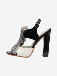 Tods Grey and black leather fringe detail sandals - size EU 37.5 (UK 4.5)