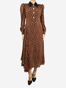 Alessandra Rich Brown silk floral midi dress - size UK 10