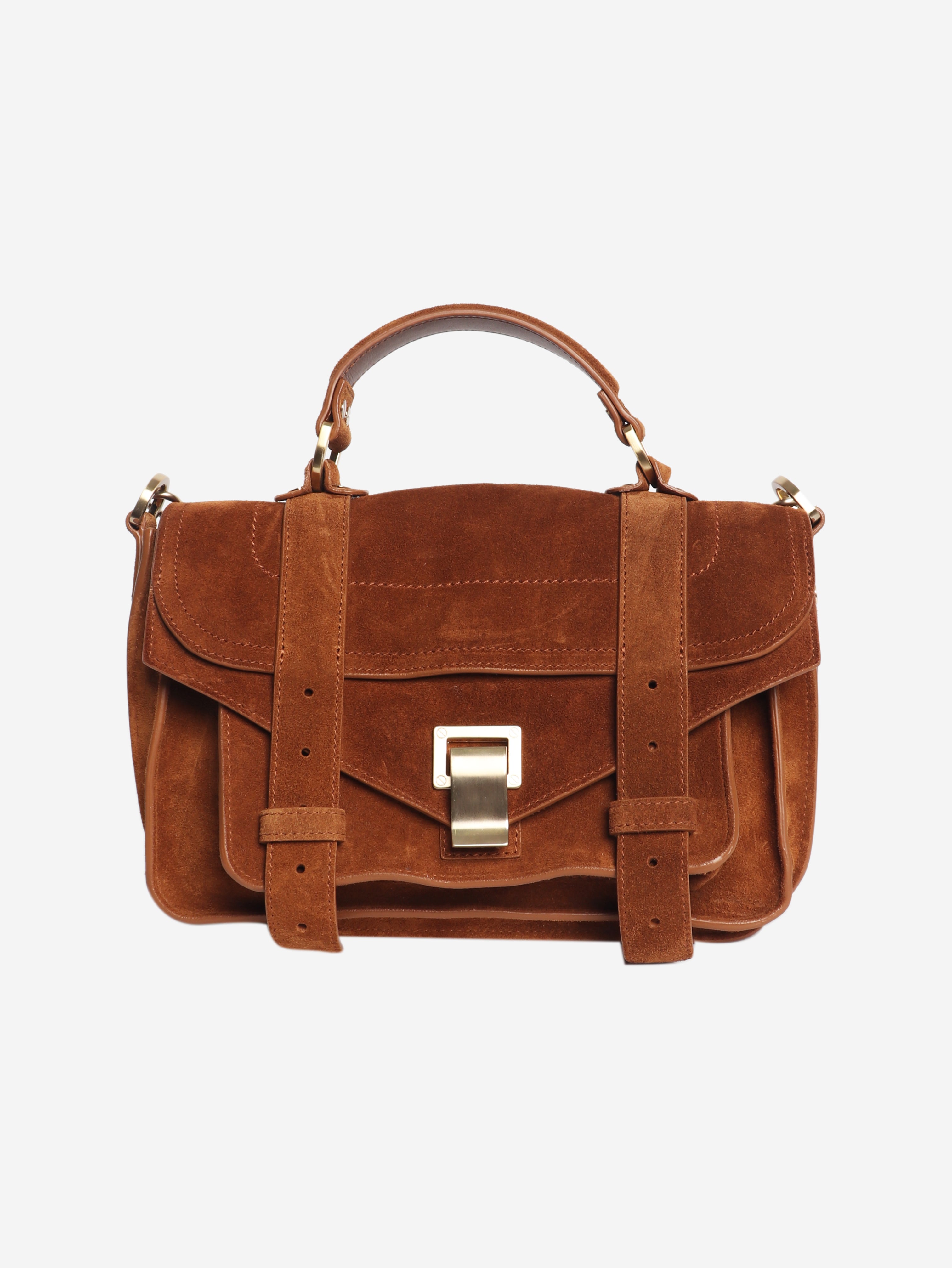 Brown suede satchel bag