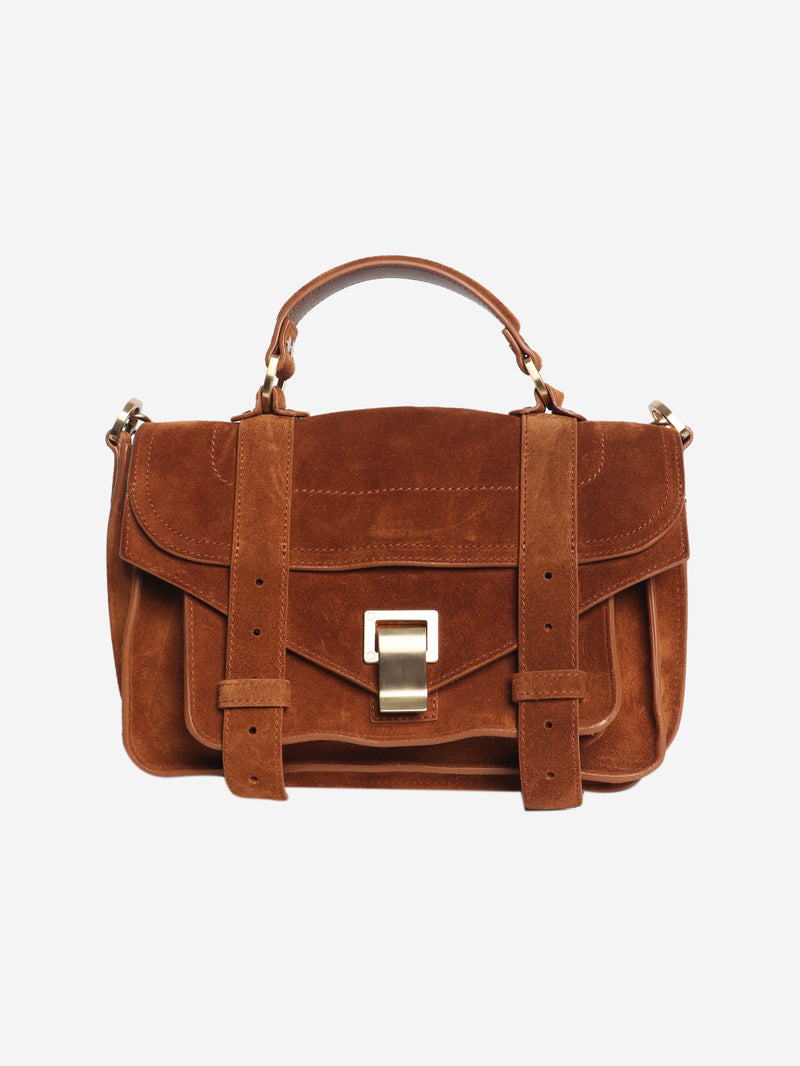 Brown suede satchel bag