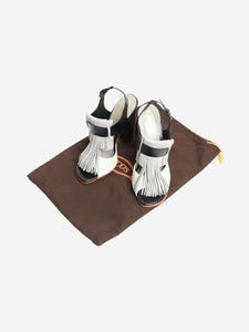 Tods Grey and black leather fringe detail sandals - size EU 37.5 (UK 4.5)