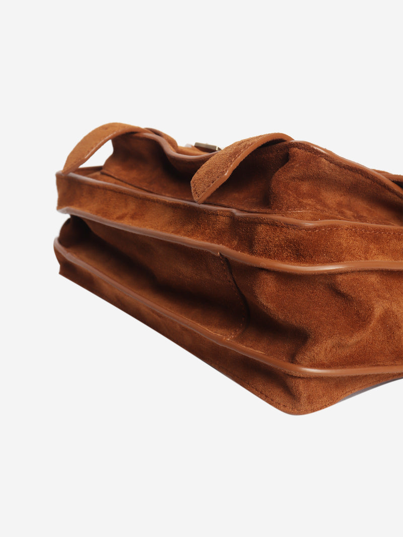 Brown suede satchel bag