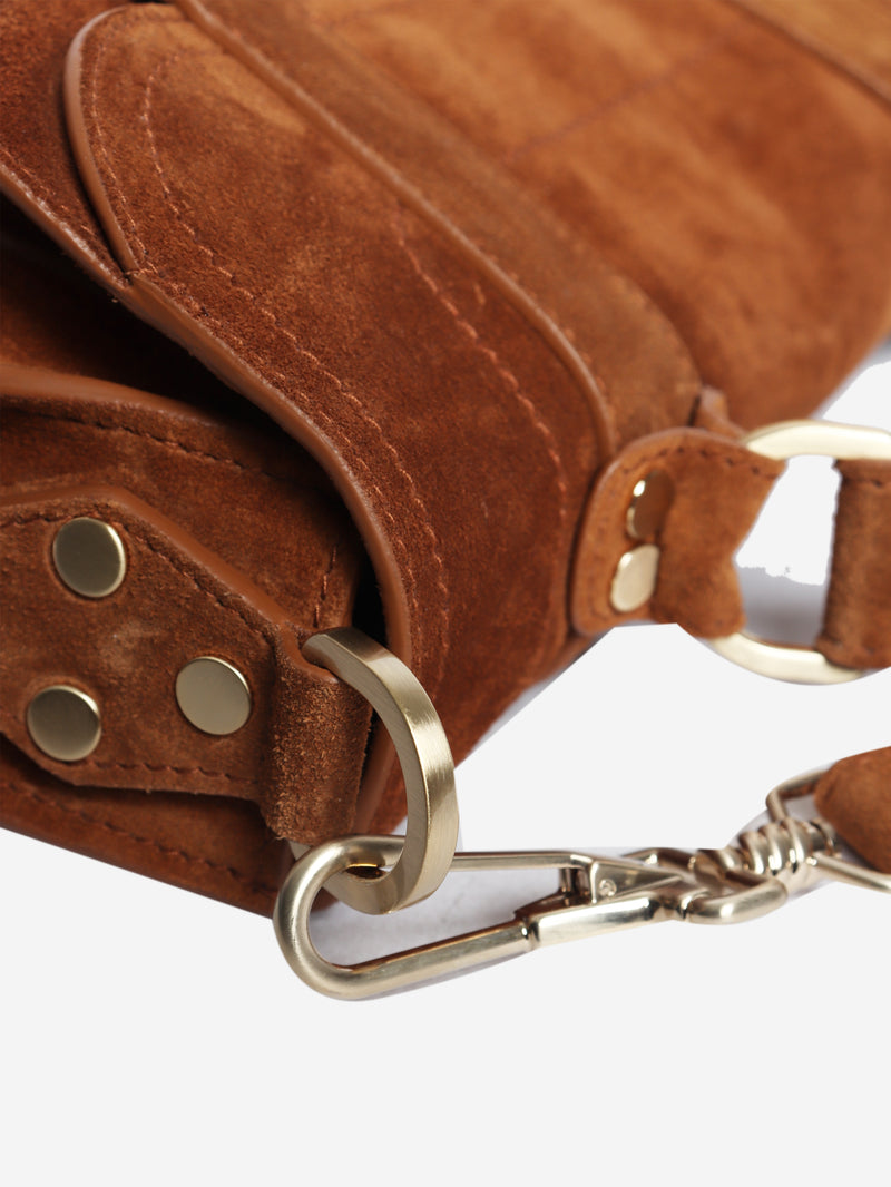 Brown suede satchel bag