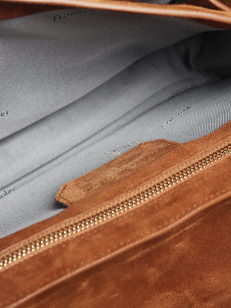 Brown suede satchel bag