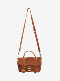 Brown suede satchel bag