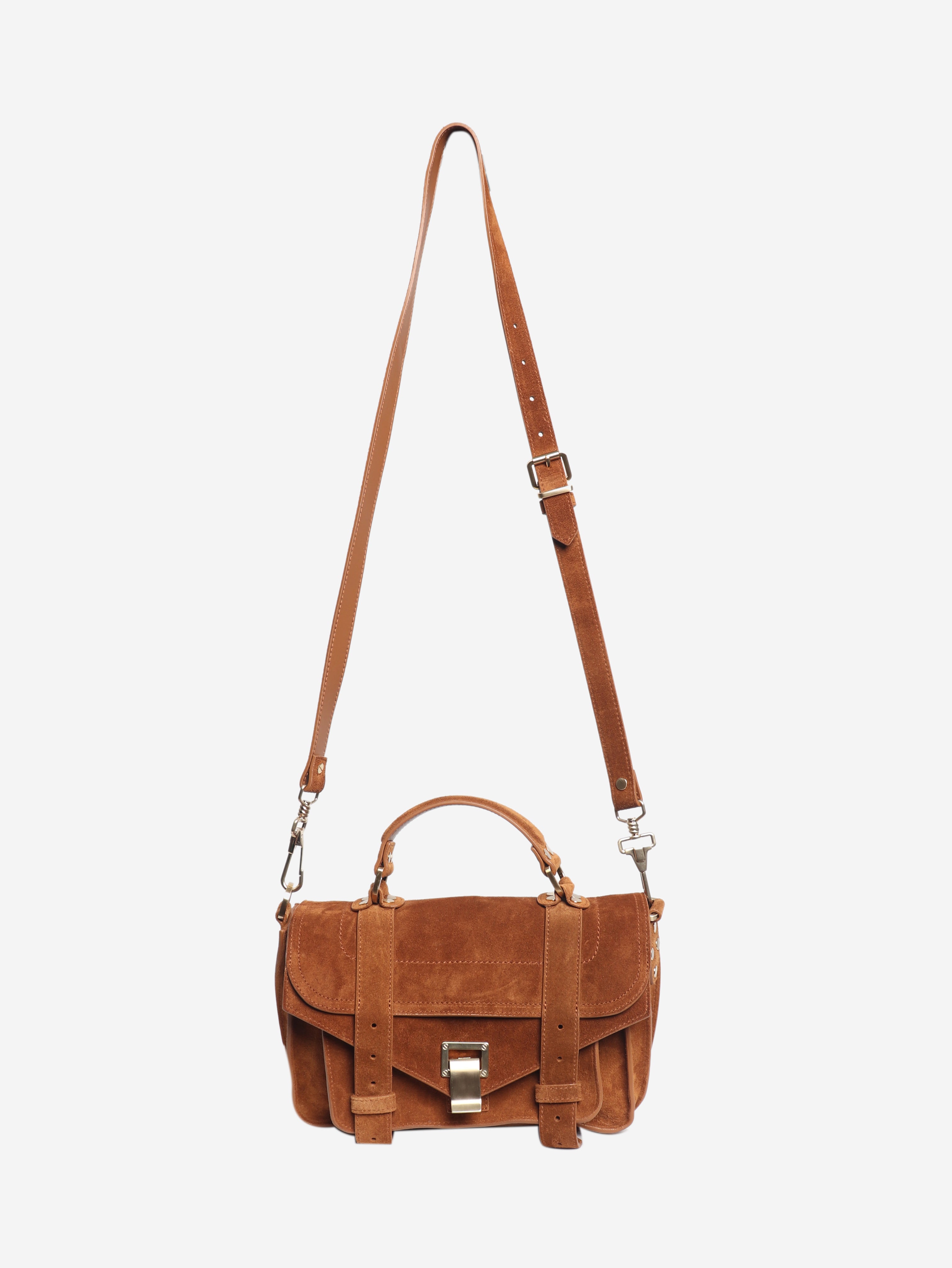 Brown suede satchel bag