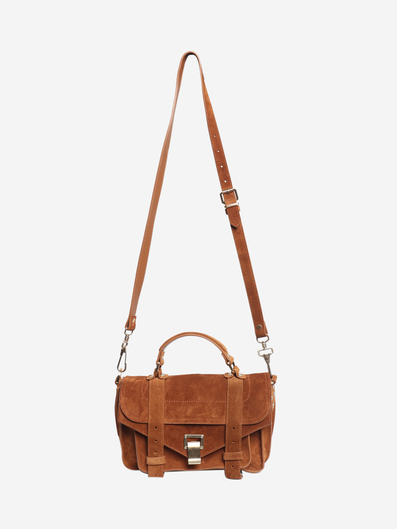 Brown suede satchel bag