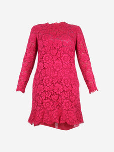 Valentino Magenta floral lace ruffled dress - size UK 10