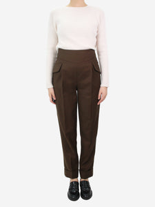 Emilia Wickstead Brown pleated wool trousers - size UK 10