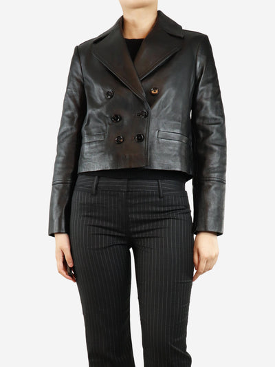 Black double-breasted leather jacket - size UK 10 Coats & Jackets ME+EM 