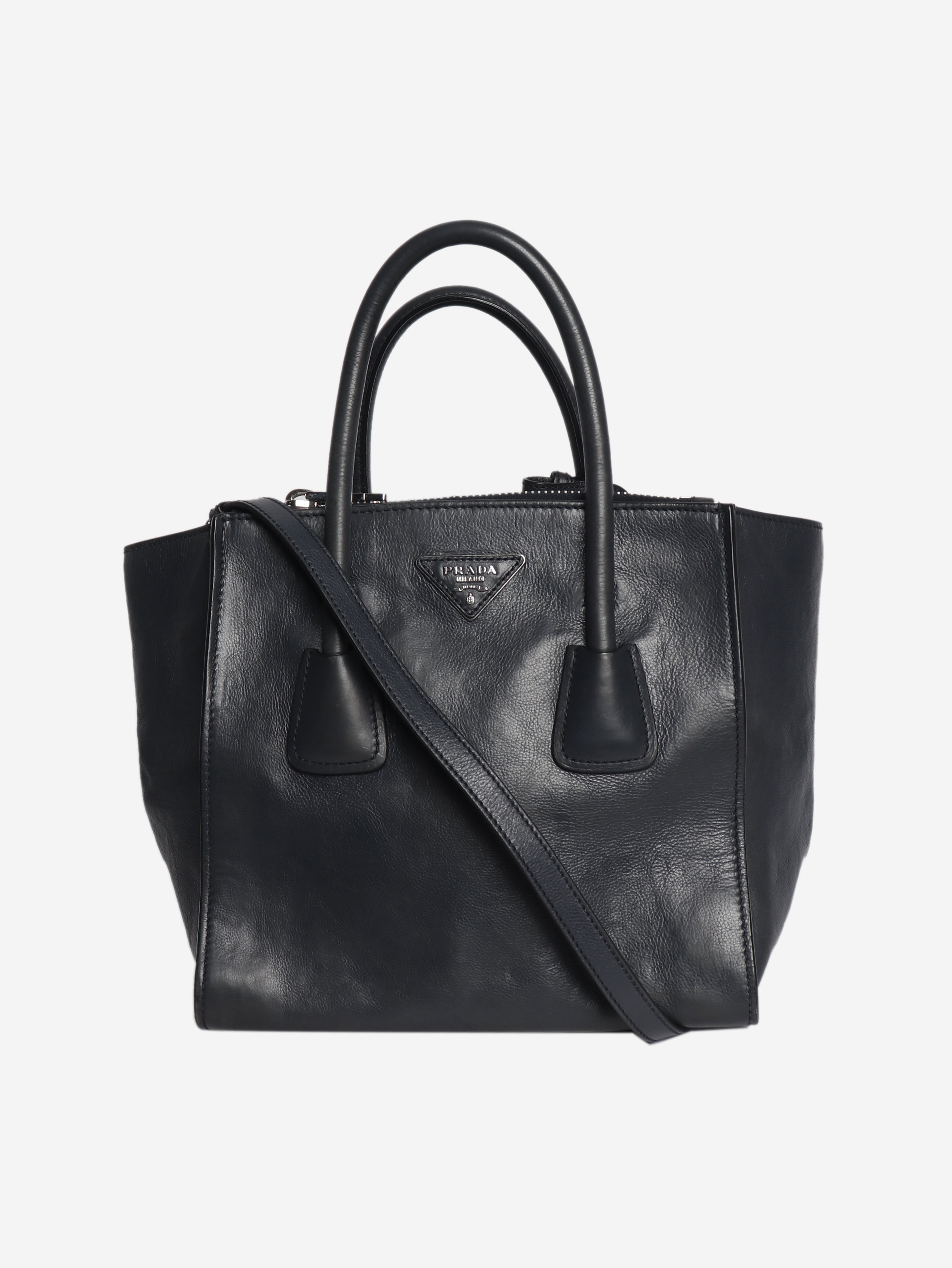 Navy glace calfskin twin pocket bag