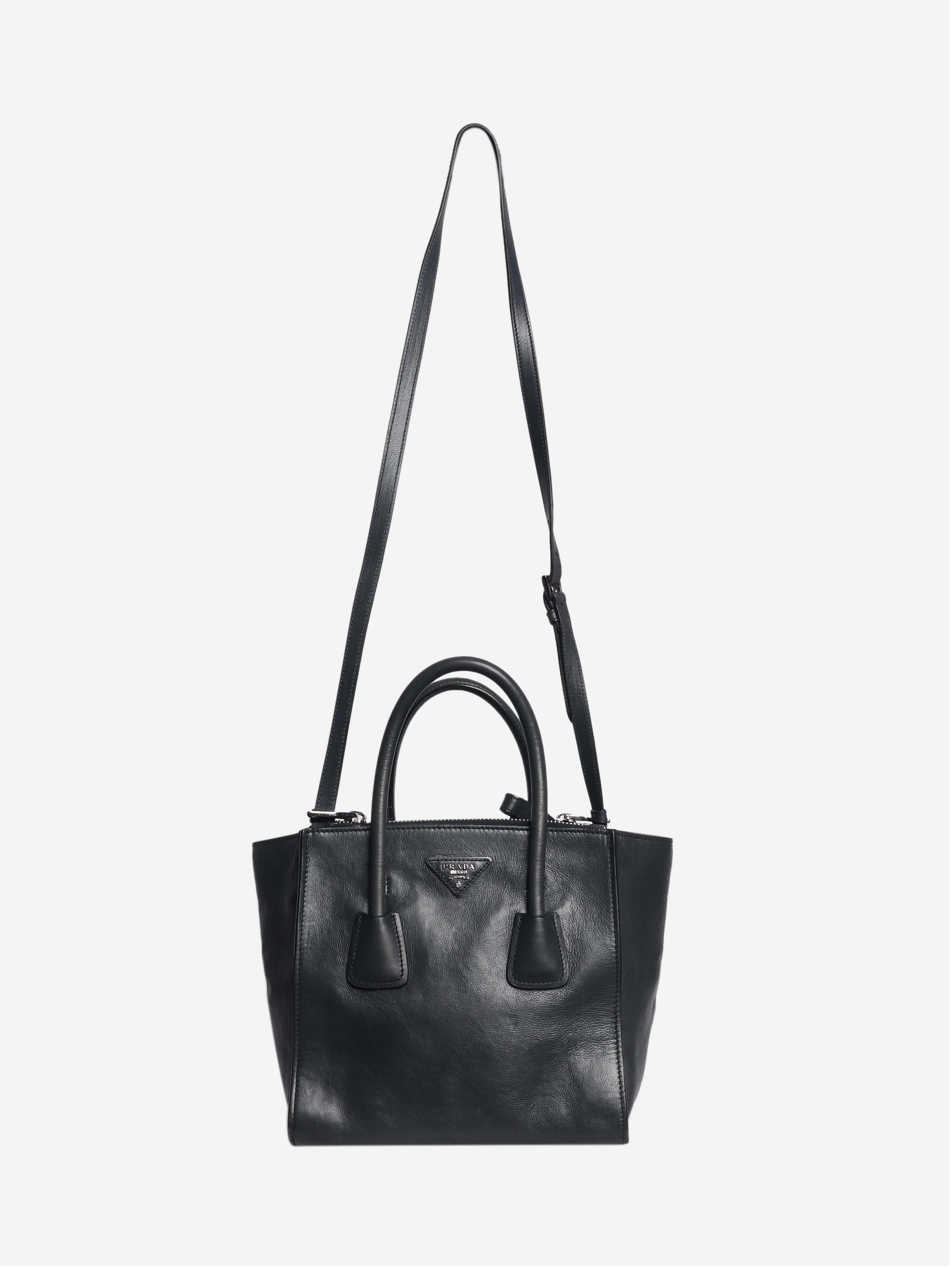 Navy glace calfskin twin pocket bag