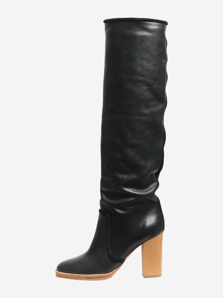 Black leather knee-high boots - size EU 38 product image