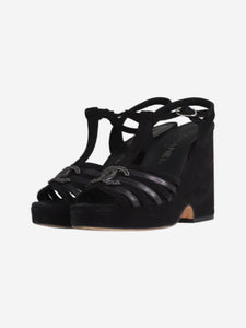 Chanel Black CC detail open-toe wedge heel sandals - size EU 37