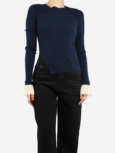 Chloe Blue ribbed sweater with frilly sleeves - size S