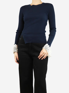 Chloe Blue ribbed sweater with frilly sleeves - size S