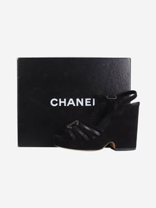 Chanel Black CC detail open-toe wedge heel sandals - size EU 37
