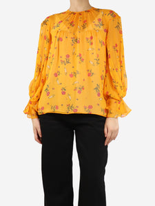 Emilia Wickstead Orange silk floral blouse - size UK 8