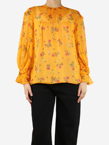 Emilia Wickstead Orange silk floral blouse - size UK 8