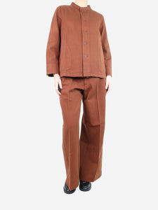 Labo Art Brown wide-leg trousers and shirt set - size UK 10