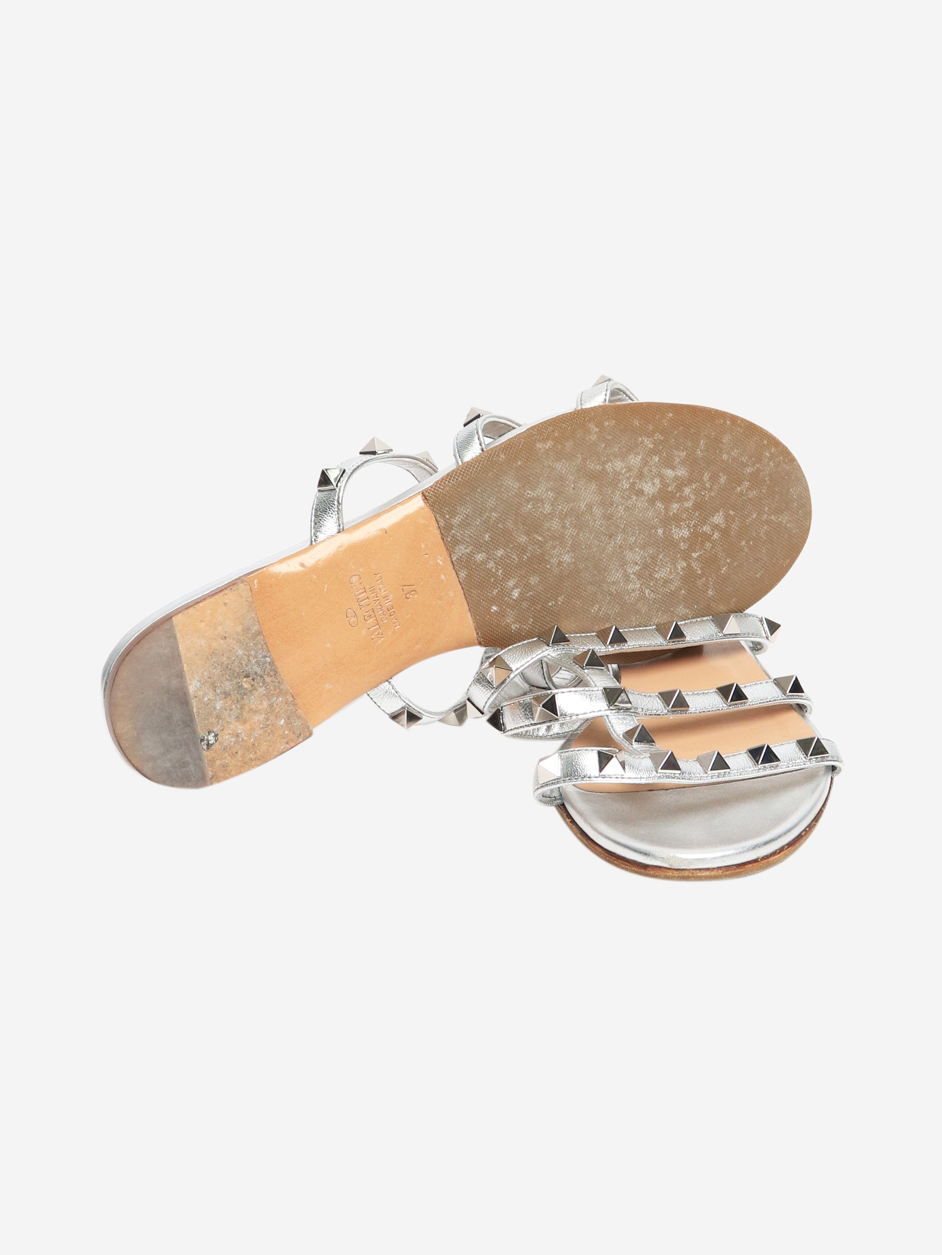 Silver Rockstud flat sandals - size EU 37 Flat Sandals Valentino 