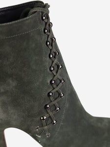 Alaia Khaki lace-up detail platform suede ankle boots - size EU 38