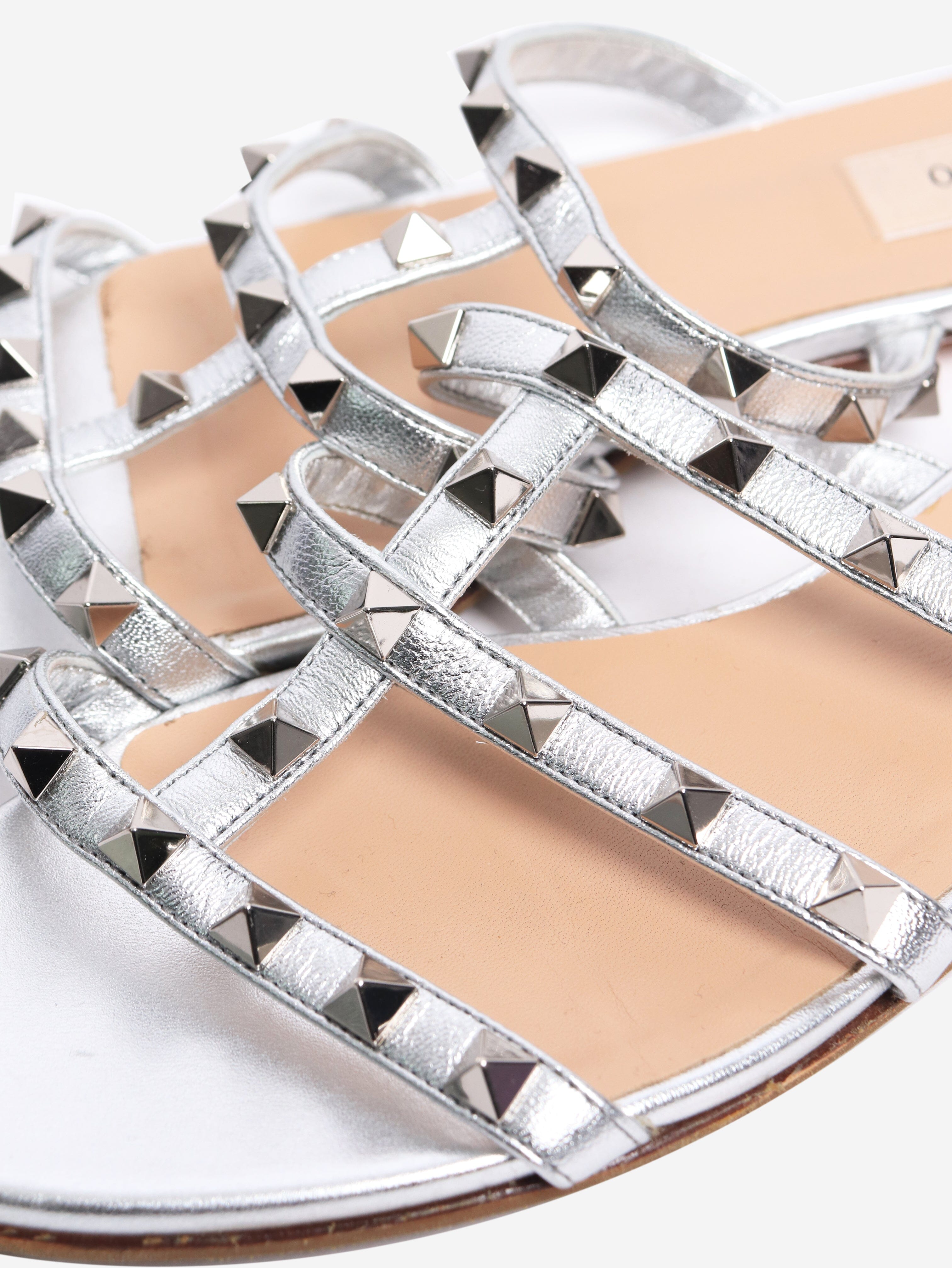 Silver Rockstud flat sandals - size EU 37 Flat Sandals Valentino 