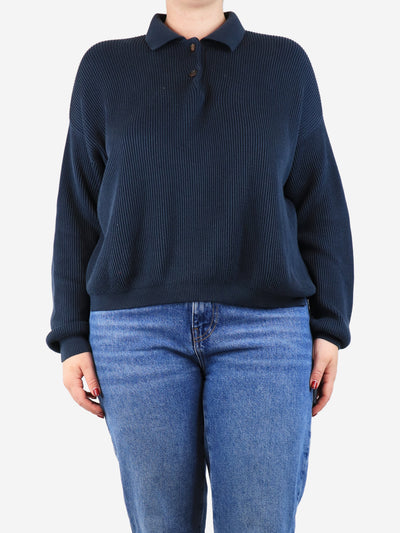 Navy blue ribbed polo sweater - size XXL Knitwear Brunello Cucinelli 