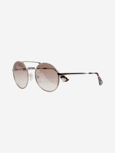 Prada Silver and white round aviator sunglasses