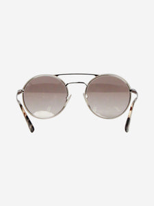 Prada Silver and white round aviator sunglasses