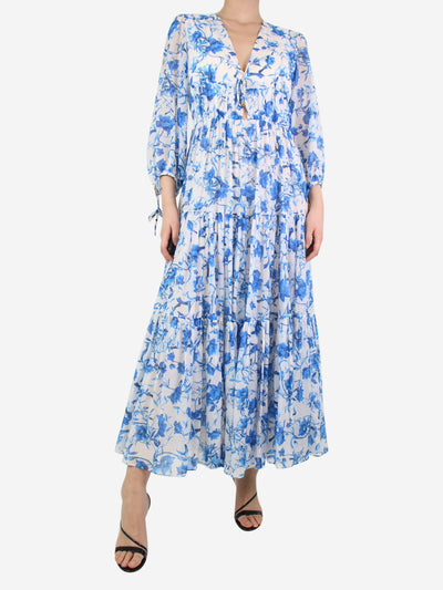 Blue floral printed v-neck dress - size UK 12 Dresses Borgo De Nor 
