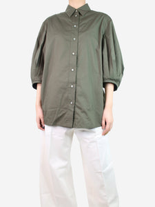 Raquel Diniz Green puff-sleeved shirt - size UK 10