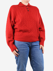 Brunello Cucinelli Red cable-knit polo jumper - size XL