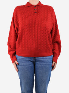 Brunello Cucinelli Red cable-knit polo jumper - size XL