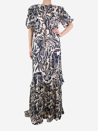 Cream ruffle silk maxi dress - size UK 12 Dresses Johanna Ortiz 