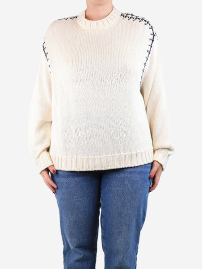 Cream contrast-stitched jumper - size M Knitwear Loro Piana 