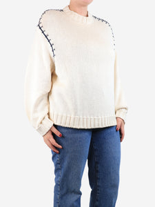 Loro Piana Cream contrast-stitched jumper - size M