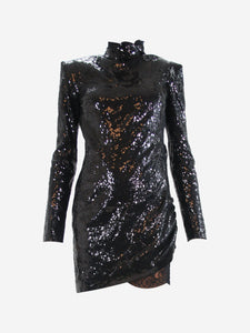 Dundas Black sequin lace-trimmed dress - size UK 10
