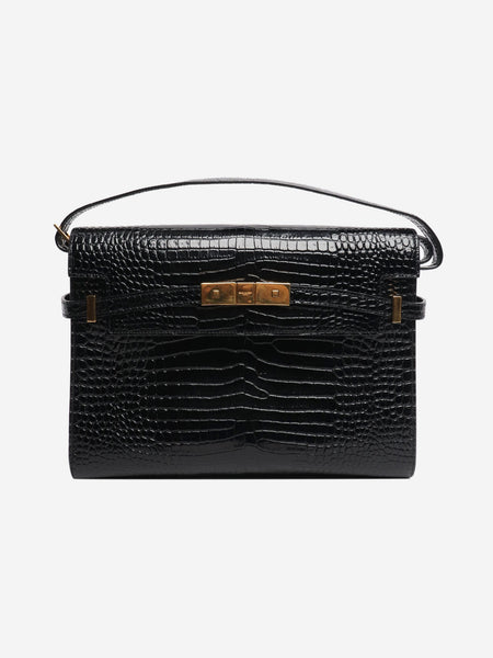 Black medium croc-embossed Manhattan shoulder bag product image