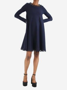 Alaia Blue wool-blend cutout trim midi dress - size UK 8