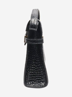 Black medium croc-embossed Manhattan shoulder bag Shoulder bags Saint Laurent 
