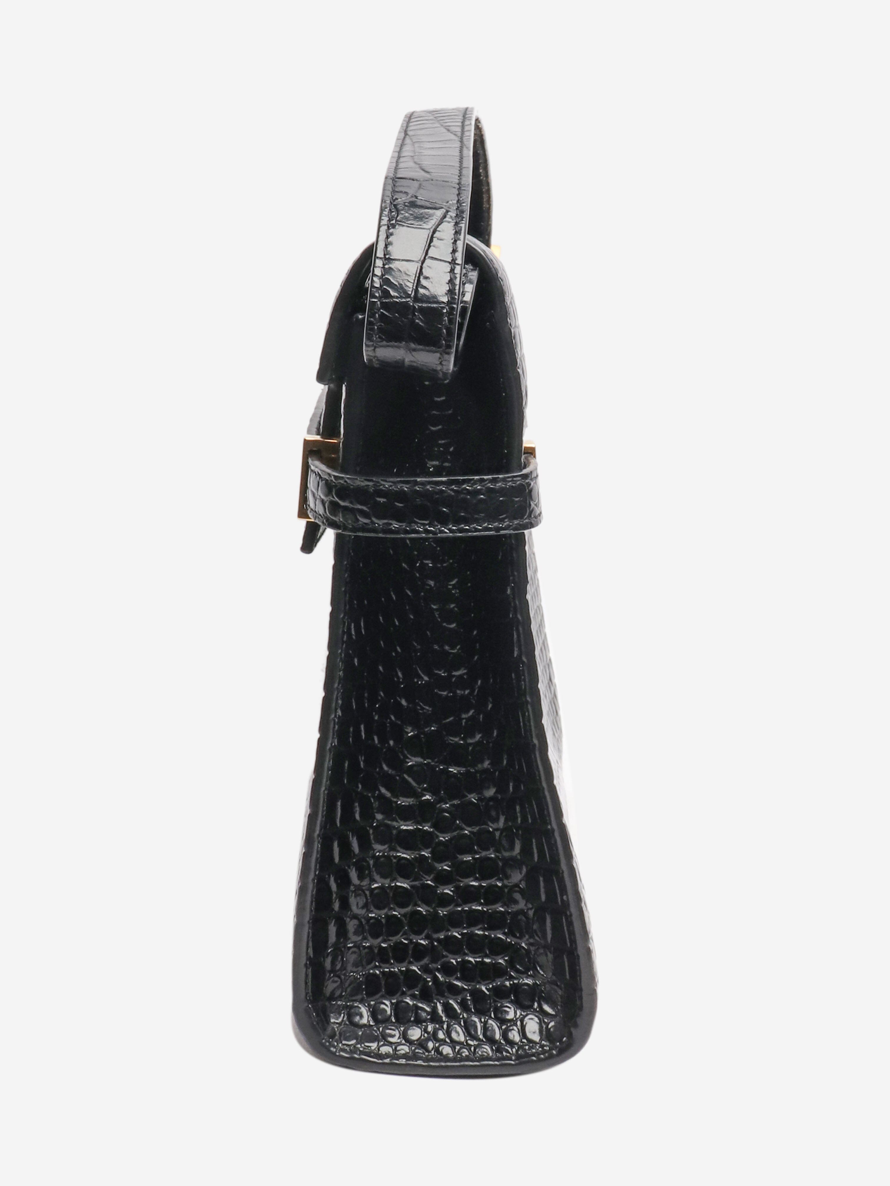 Black medium croc-embossed Manhattan shoulder bag Shoulder bags Saint Laurent 
