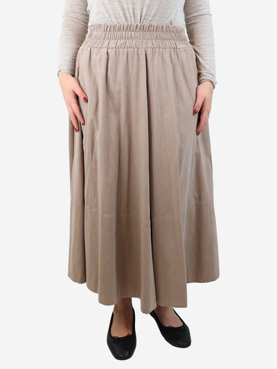 Taupe corduroy elasticated midi skirt - size M Skirts Suzie Kondi 