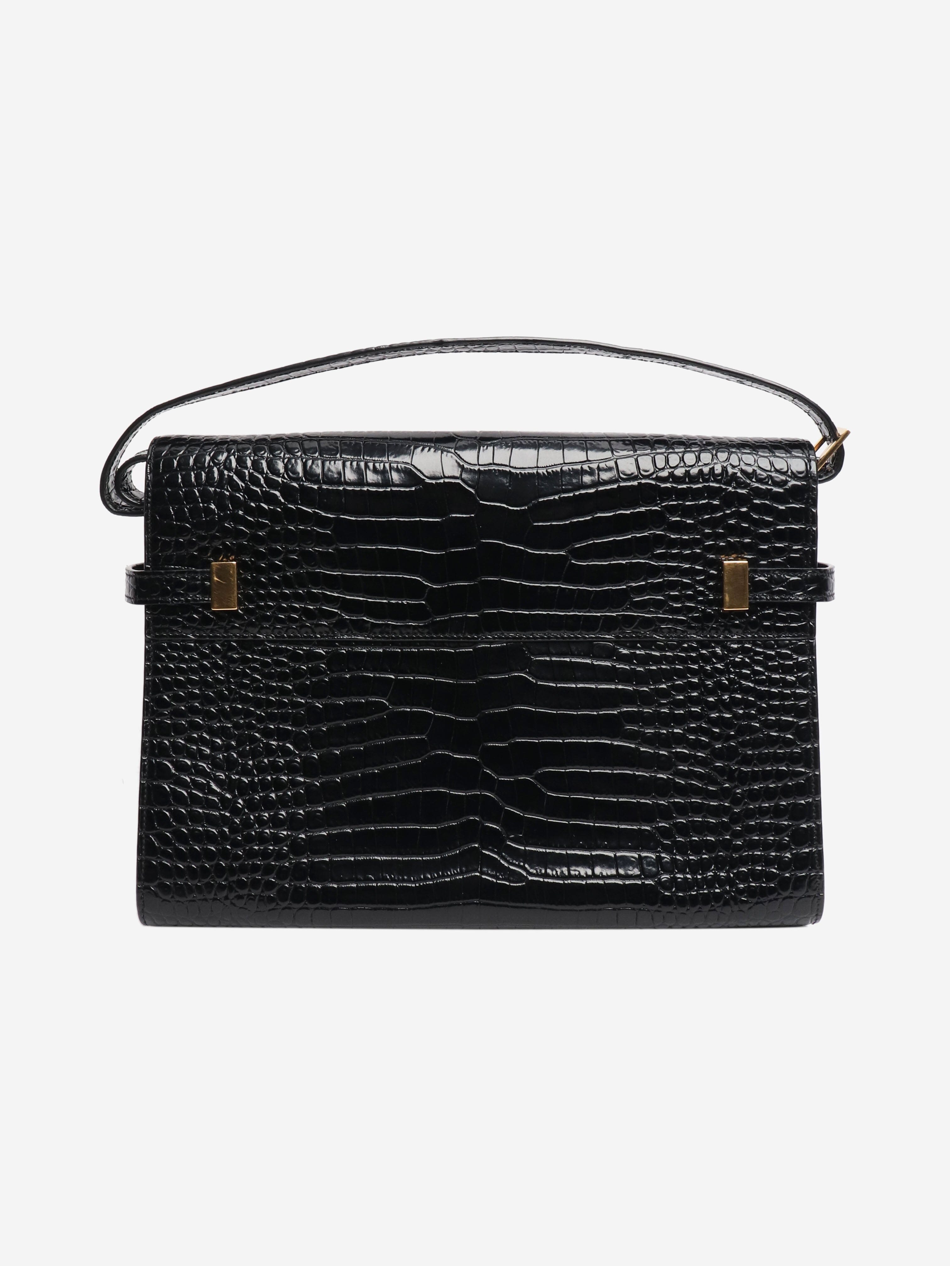 Black medium croc-embossed Manhattan shoulder bag Shoulder bags Saint Laurent 
